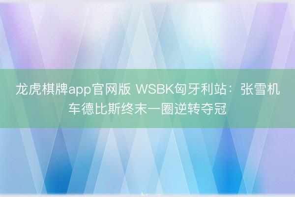 龙虎棋牌app官网版 WSBK匈牙利站：张雪机车德比斯终末一圈逆转夺冠